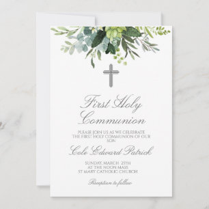 Greenery First Communion Inbjudningar