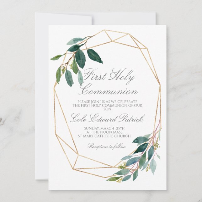 Greenery First Communion Inbjudningar (Framsida)