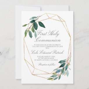 Greenery First Communion Inbjudningar