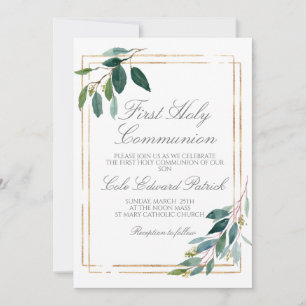 Greenery First Communion Inbjudningar