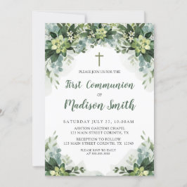 Greenery First Communion Invitation Inbjudningar