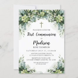 Greenery First Communion Invitation Inbjudningar