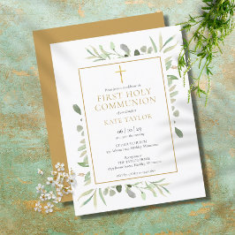 Greenery First Heliga Communion-inbjudan Inbjudan Vykort