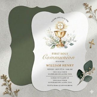 Greenery First Holy Communion Invitation  Inbjudningar