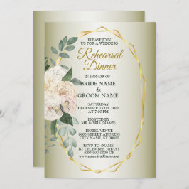 Greenery Floral Gold Geometric Rehearsal Dinner Inbjudningar