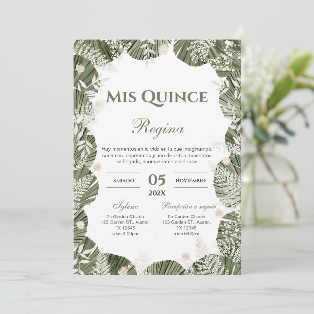 Greenery Floral Quinceañera Spanish  Inbjudningar (Stående Fram)