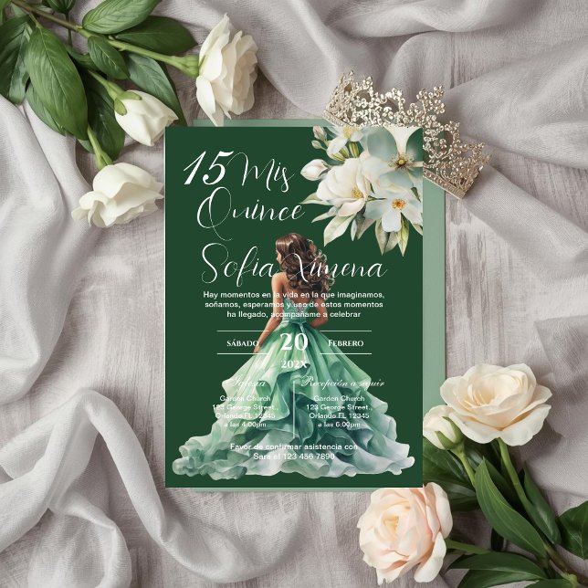 Greenery Floral Quinceañera Spanish Invitation Inbjudningar (Skapare uppladdad)
