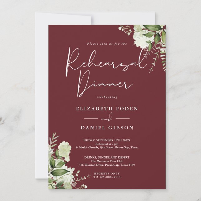 Greenery Floral Rosewood Pink Rehearsal Dinner Inbjudningar (Framsida)