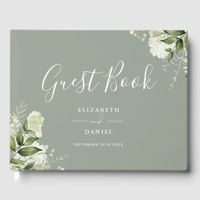 Greenery Floral Sage Green Photo Wedding Gästböcker (Framsida)