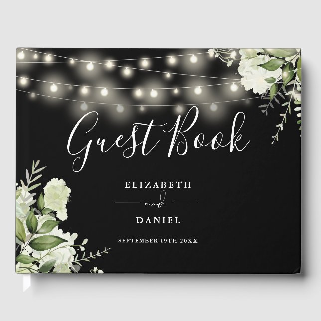 Greenery Floral String Lights Photo Wedding Gästböcker (Framsida)