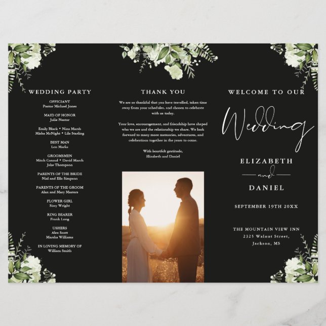 Greenery Floral Trifold Wedding Program (Framsidan)