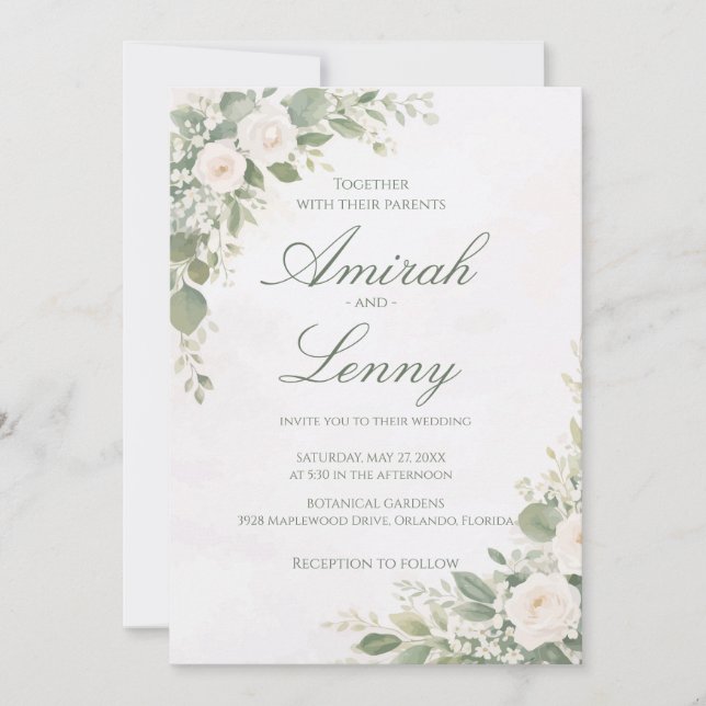 Greenery Floral Wedding Invitation Background Inbjudningar (Framsida)