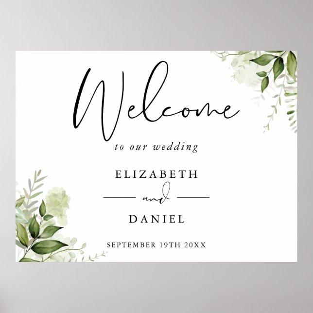 Greenery Floral Wedding Welcome Sign Poster (Framsidan)