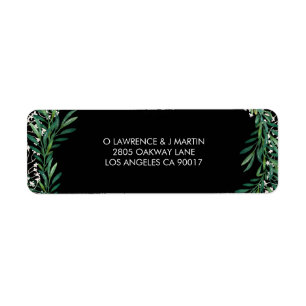 Greenery & Florets Watercolor Black Returadress Etikett