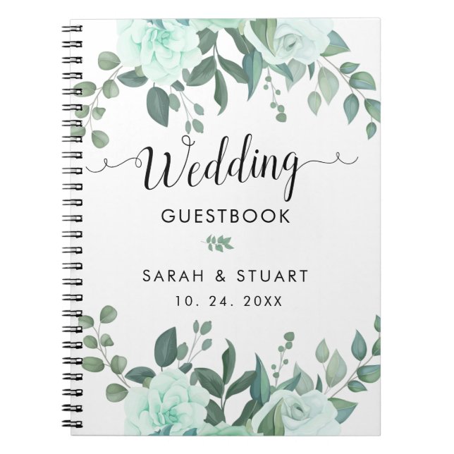 Greenery Flowers Bröllop Guestbook Anteckningsbok (Framsidan)