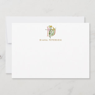 Greenery & Flowers Monogram Brev D Personlig Anteckningskort