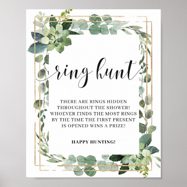 Greenery Folaige Eucalyptus Ring Hunt Game Sign Poster (Framsidan)