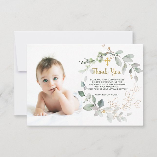 Greenery foliage Baptism Foto Flat-tack-kort Tack Kort (Framsida)