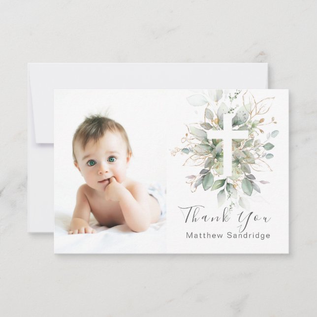 Greenery foliage Baptism Foto Flat-tack-kort Tack Kort (Framsida)