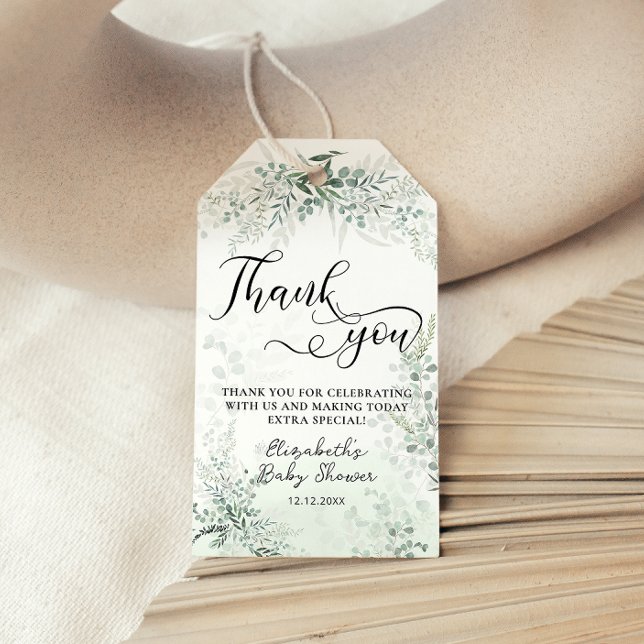 Greenery Foliage Boho Baby Shower Tack Presentetikett (Skapare uppladdad)