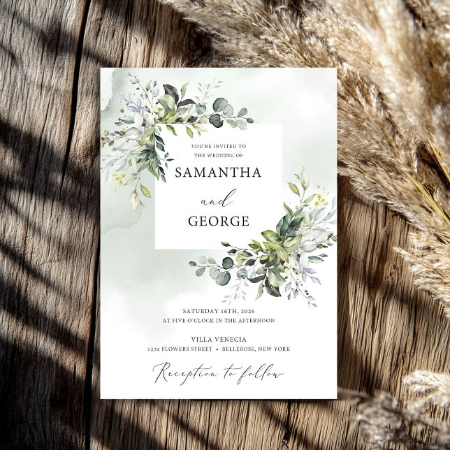 Greenery foliage boho modern eucalyptus bröllop inbjudningar (Greenery foliage boho modern eucalyptus wedding invitation)