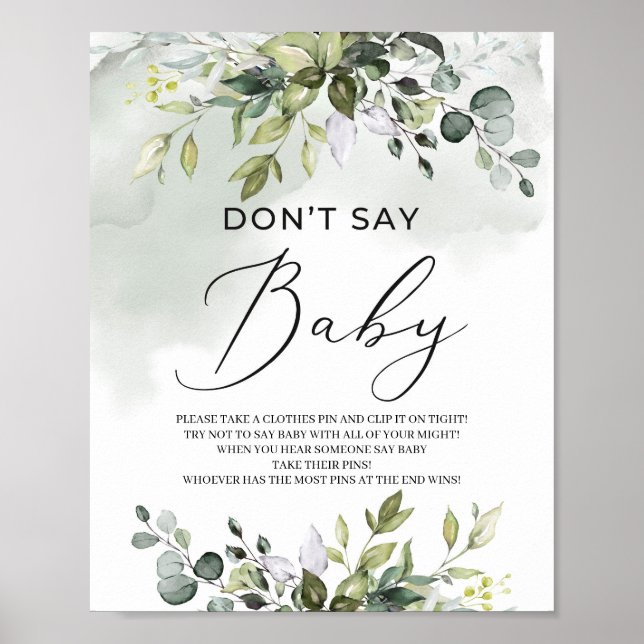 Greenery foliage boho säger inte baby-jaktskylt poster (Framsidan)
