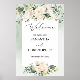 Greenery Foliage Boho White Blommigts Välkomstskyl Poster