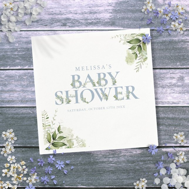 Greenery Foliage Boy Dusty Blue Baby Shower Pappersservett (Greenery Foliage Boy Dusty Blue Baby Shower Napkins)