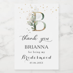 Greenery Foliage Bridesmaid brev B Tack Mat Etikett