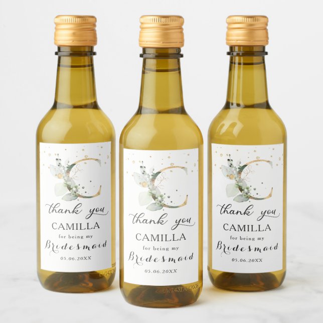 Greenery Foliage Bridesmaid brev C Tack Vinetikett (Flaskor)