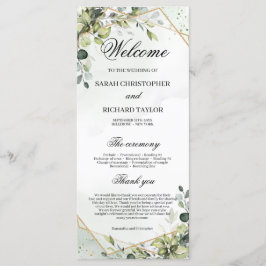 Greenery Foliage Faux Guld Geometric boho bröllop Program