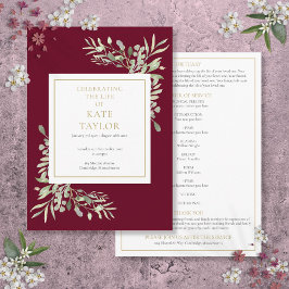 Greenery Foliage Funeral Memorial Order of Service Program