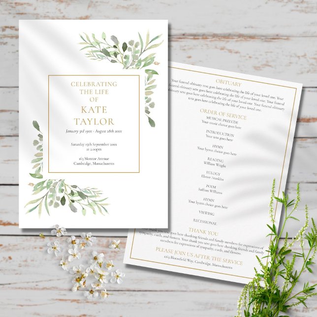 Greenery Foliage Funeral Memorial Order of Service Program (Skapare uppladdad)
