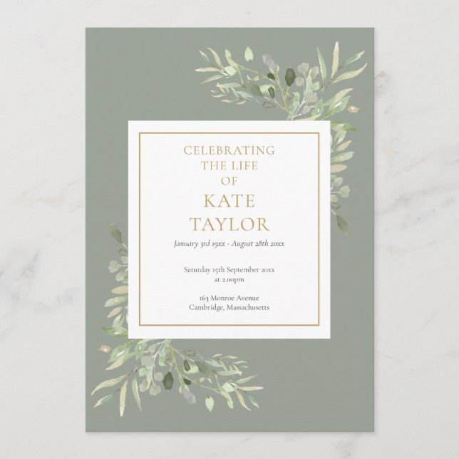 Greenery Foliage Funeral Memorial Order of Service Program (Framsida)