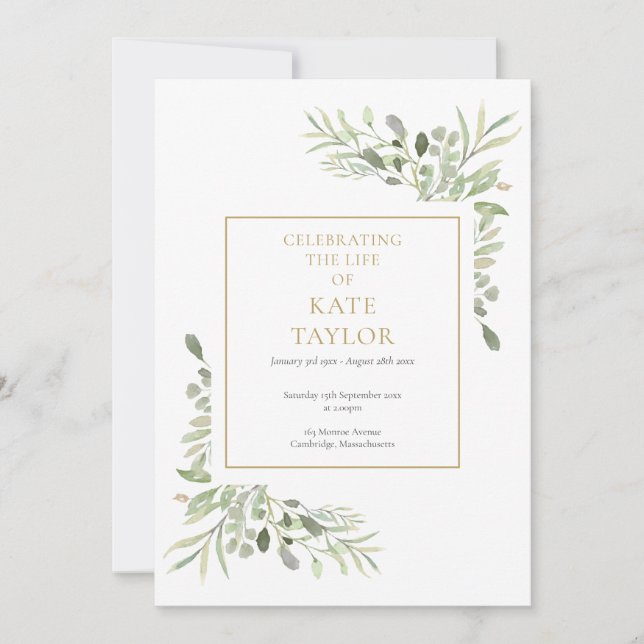 Greenery Foliage Funeral Order Program (Framsida)