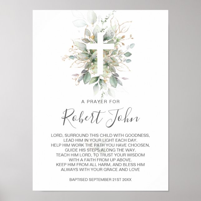 Greenery Foliage Gender Neutral Baptism Prayer Poster (Framsidan)