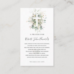 Greenery Foliage Gender Neutral Baptism Prayer Visitkort