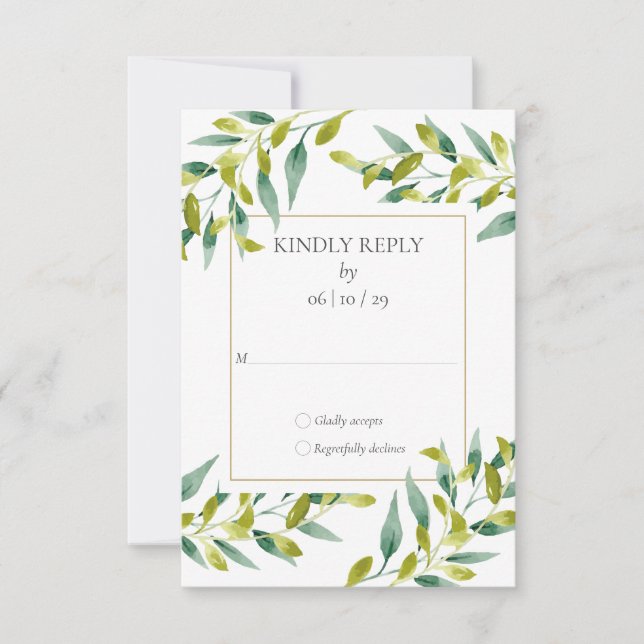 Greenery Foliage Guld Geometric Bröllop OSA Card (Framsida)