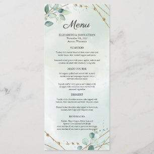 Greenery Foliage Guld Geometric Ram Bröllop Meny
