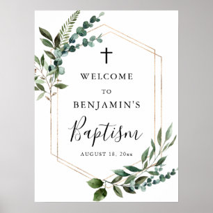 Greenery Foliage Guld Kor Baptism Välkomsthälsning Poster