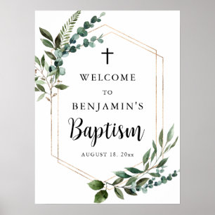 Greenery Foliage Guld Kor Baptism Välkomsthälsning Poster