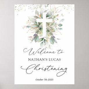 Greenery Foliage Kor Baby Christening Poster