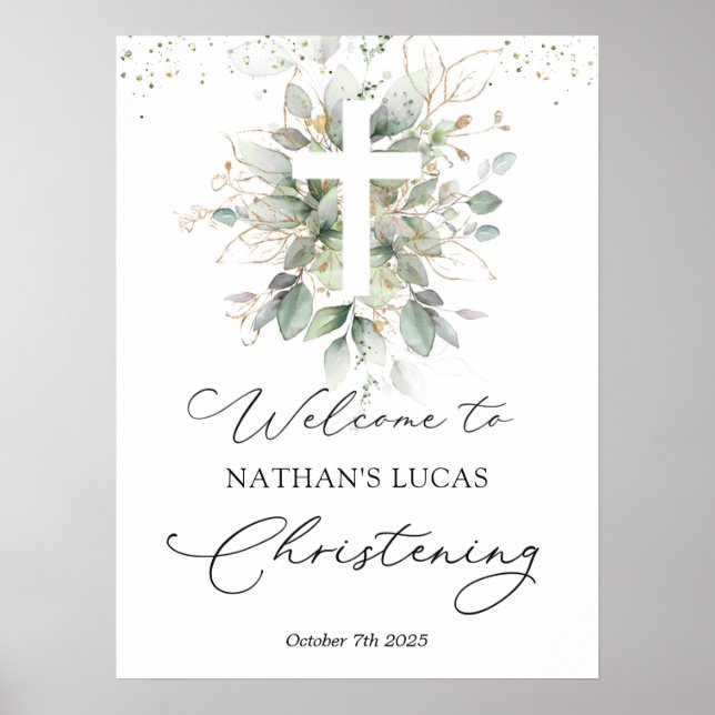 Greenery Foliage Kor Baby Christening Poster (Framsidan)