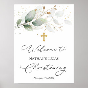 Greenery Foliage Kor Baby Christening Poster