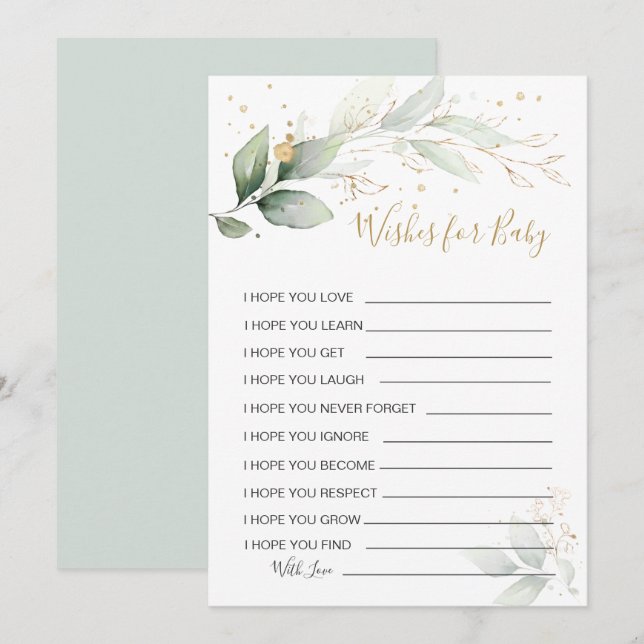 Greenery foliage Önskemål for Baby Shower Game Inv Inbjudningar (Fram/baksida)