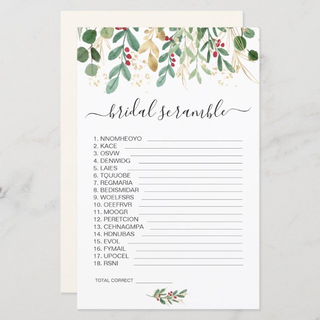 Greenery Foliage Ord Scramble Möhippa Game (Fram/baksida)