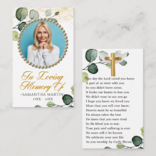Greenery Foliage Photo Funeral Prayer Card Visitkort