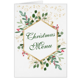Greenery Foliage Red Berry Bröllop jul Menu Hälsningskort