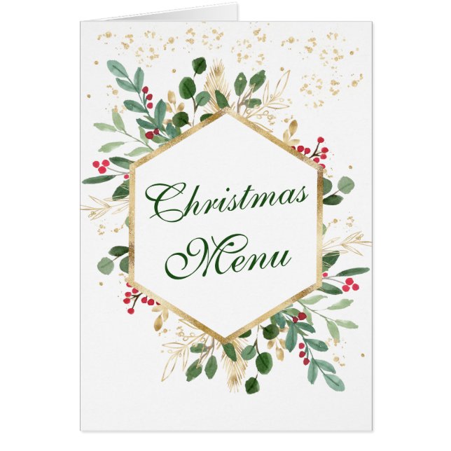 Greenery Foliage Red Berry Bröllop jul Menu Hälsningskort (Framsidan)