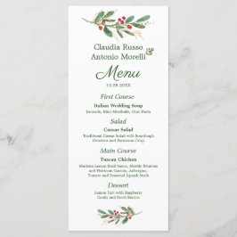 Greenery Foliage Red Berry Bröllop jul Menu Meny